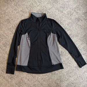 Zella Full Zip Black with White Stripes Athletic Jacket 1X